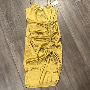 Dance & Marvel Yellow Ruched Midi Dress